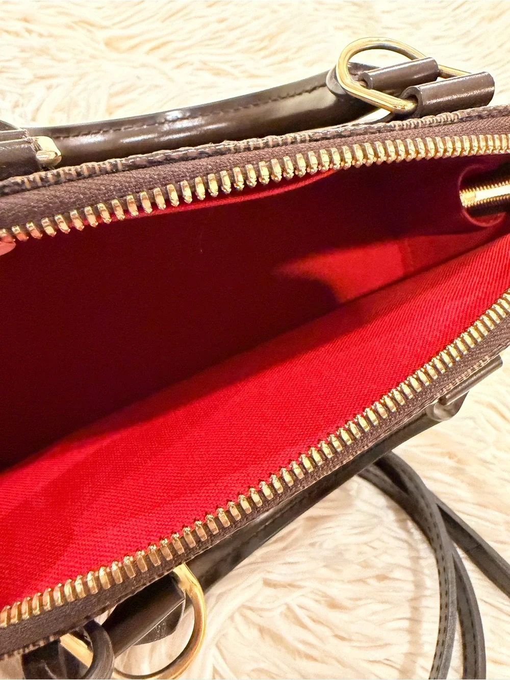 Louis Vuitton Brown Damier Ebene Satchel with Dark Brown Trim and Gold Hardware